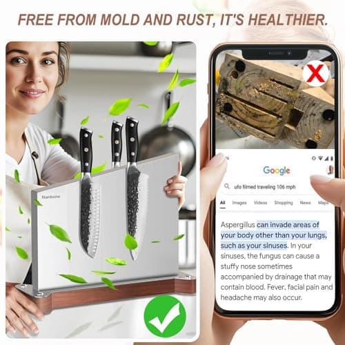 Nanbone Magnetic Knife Block Without Knives Large Double Side Magnetic Knife Holder Stand with Strong Magnet, Stainless Steel Knife Storage Organizer for Kitchen Counter Knife Rack Three Magnet Strip view 5