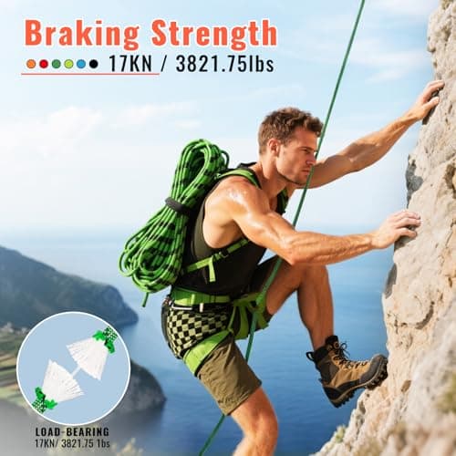 Keepark 10.5mm 1/2 Inch Static Climbing Rope - 32FT to 150FT - 9000lbs Arborist Tree Rope, Heavy Duty Rappelling Rope for Adults & Kids Rock Climbing, Fire Rescue, Escape, Caving, Sailing & Swing view 3