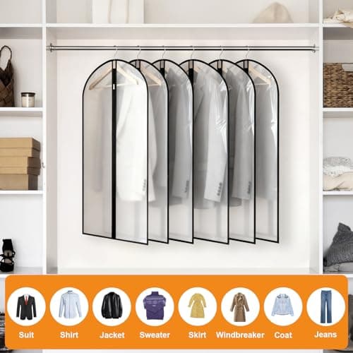 6 Pack Garment Bags 60 * 100cm, 40in PEVA Translucent Garment Covers, Suit Storage Bags, Dress Organizer Bags Used To Protect Shirts, Winter Coats, Jackets view 6