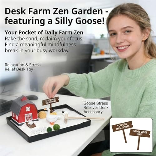 CMLDGIA Zen Garden for Desk Goose Mini Zen Garden Kit Desk Zen Sand Garden Decor with Barn & Interchangeable Signs Stress Relief Office Accessories Gift view 3