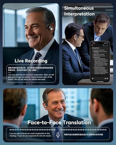 Paekole H7 AI Translation Earbuds: Real-Time 2-Way Language Translator Device, No Subscription Over Ear Translating Headphone(198+ Languages) for Face-to-Face & Travel, Audifonos Traductores - Black view 6