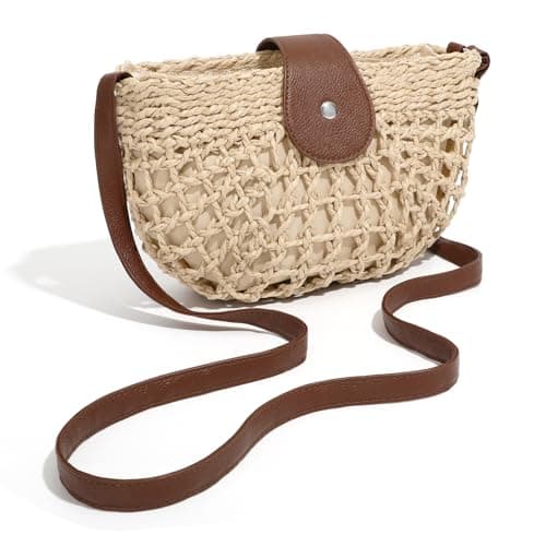 XquiziFit Straw Bag Beach Purse Summer Purses for Women Vacation Handbags Woven Crossbody Bags Beige — image 1