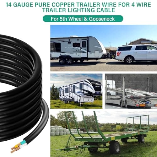 Gubrdfrsod Heavy Duty 25 FT 14 Gauge 4 Way Pure Copper Conductor Wire Insulated Stranded Waterproof RV Trailer Cable Cord 4 Conductor Color Coded Round Trailer Wiring 14 AWG 4 Wire Cable Roll 300" view 2
