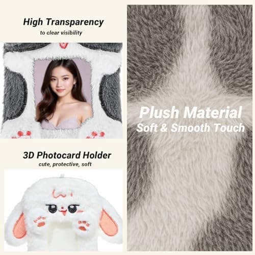 2PCS Cute Plush Photocard Holder with Keychain, Cartoon Animal Photo Sleeve ID Bank Badge Holder, Soft Idol Photo Protective Cover for Fans School Office, Best Christmas Birthday Gift view 3