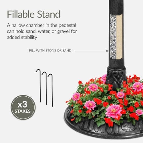 Best Choice Products Solar Outdoor Bird Bath Vintage Resin Pedestal Fountain Decoration for Yard, Garden w/Planter Base, Feeder, Decorative Bird Cage, Fillable Stand - Black view 6