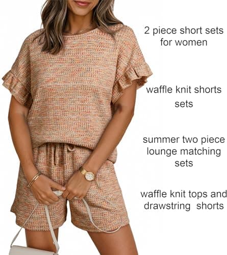 Dokotoo Women's 2 Piece Short Sleeve Outfits Casual Summer Shorts Set Lounge Matching Sets with Pockets view 5