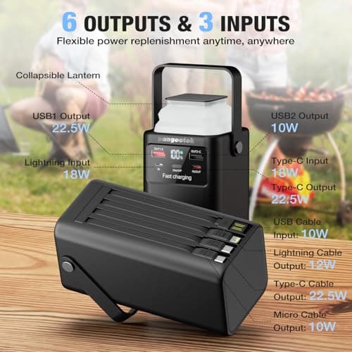 pangootek Portable Power Station 99Wh 27000mAh Portable Charger Power Bank with Camping Light 22.5W Fast Charging QC 3.0 PD Built in Cables Outdoor Generator for Hiking Fishing Travel view 2