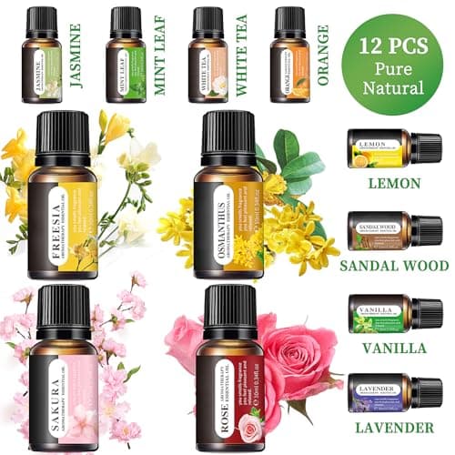 Gihen Essential Oils Set, 12 Scents, 10 ML Bottles, Lavender, Lemon, Rose, Jasmine, Vanilla, Sandalwood and More, for Humidifiers, Diffusers, Aromatherapy view 7