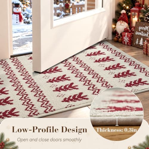 Christmas Door Mat Indoor Entrance Dirt Trapper Doormat,White&Red,17"x30" view 4