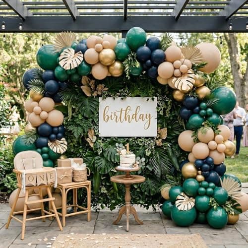 Double Stuffed Navy Blue and Dark Green Balloons, 91pcs Dark Blue Emerald Tan Apricot Gold Latex Balloon Garland Arch Decorations Kit for Gentleman Birthday,Baby Shower,Graduation,Adventure Party view 2