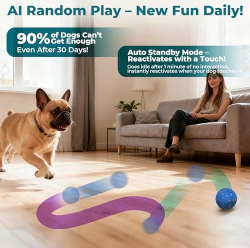 Interactive Dog Ball, Auto Rolling Smart Dog Toy for Aggressive Chewers, Bouncy Throwable Dog Enrichment Toy with 3 Rolling Modes, Type-C Rechargeable, IP54 Washable for Small Medium Large Dogs view 3
