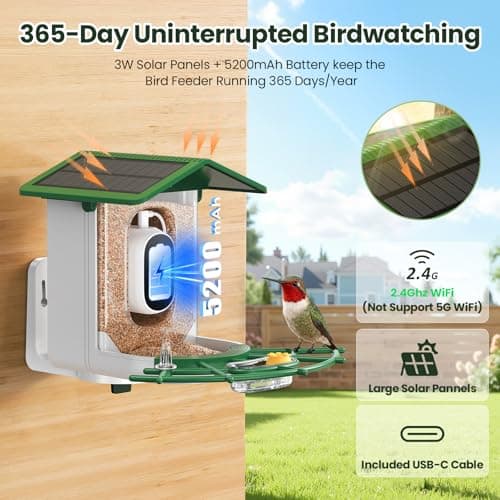 TECKNET Smart Bird Feeder with Camera, 2K UHD Video, AI Bird Species Identification, Instant Arrival Alerts, Solar Powered, Waterproof Birdhouse Camera, Gift for BirdLovers, Family, Green view 5