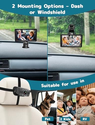 Dual Baby Car Camera, HUBOOK 7" 1080P Split Screen Baby Car Monitor with Night Vision, Rear Facing Car Seat Camera for 2 Kids Newborn Toddlers Travel Safety view 6