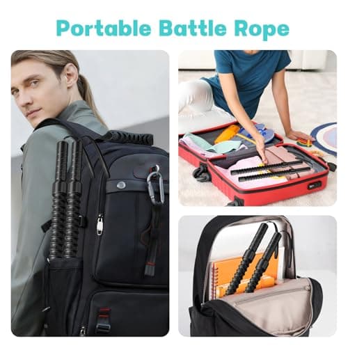 Ropeless Battle Ropes – Weighted Portable Workout Ropes for Home Gym, Cordless Jump/Arm Exerciser with Non-Slip Gloves & Training Poster – HIIT, Low-Impact Cardio & Strength/Muscle Training(2PCS) view 3