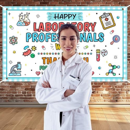 Wollmix Lab Week Decorations Banner - 70.8x43.3 Inch Thank You for All You Do Sign for Laboratory Workers, We Appreciate You Party Backdrop Wall Decor Photography Supplies Photo Booth Background view 4