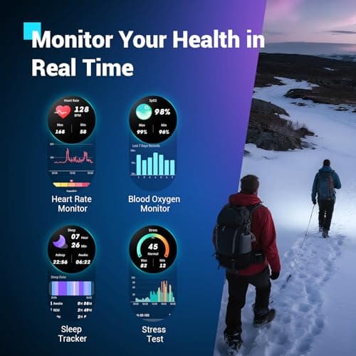 Military Smart Watch for Men(Answer/Make Calls),Outdoor Smartwatch with 100 Days Battery/Flashlight/Compass/Heart Rate/SpO2/Sleep Monitor/2 Straps, Rugged Fitness Watch for iPhone/Android Phones view 5
