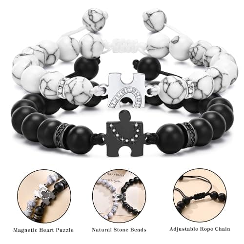 Sistble Gifts for Girlfriend, Birthday Gifts for Girlfriend Matching Bracelets Puzzle Beaded Bracelets Couple Handmade Braided Bracelet White Black Heart Love Gift Gf Bf Jewelry view 6
