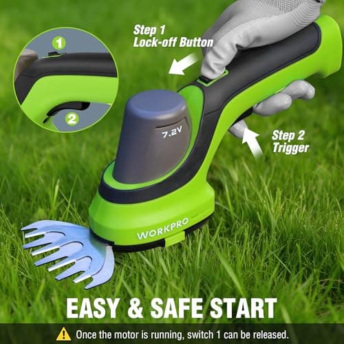 WORKPRO 7.2V Handheld Grass Trimmer, 2-in-1 Cordless Hedge Trimmer & Grass Shears with 2Ah Battery, Small Bush & Shrub Trimmer for Lawn Edging, Garden, Yard & Hedge Trimming view 4