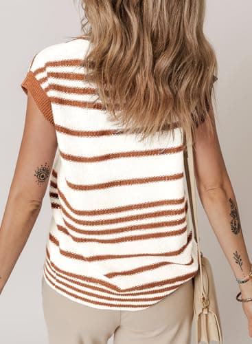 Dokotoo Sweater Vest Women Striped V Neck Button Vest for Women Vest Top Spring Cardigan Sweaters for Women 2025 view 2