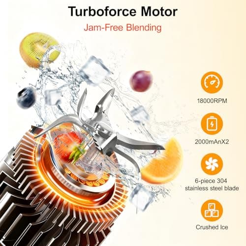 GVTKE Portable Blender Dual Mode 18000RPM 20Oz Blending Cup Ice Crushing Smoothie Frozen Fruit Mini Home Gym Travel(White) view 3