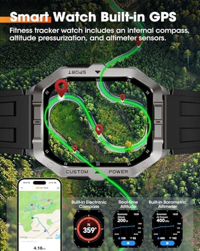 Military Smart Watches for Men,2.02'' Watches for Men Built-in GPS | Sturdy and Durable Tactical Smart Watch for Android and iPhone/115+ Sport Modes/Sleep Monitor/Heart Rate Monitor/Waterproof view 3