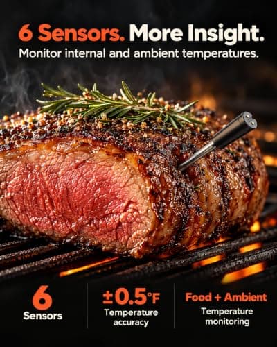 JoyBear Wireless Meat Thermometer, 2 Probes, Smart Base, 6 Sensors | APP Control & Real-Time Alert, Commercial-Grade NIST Certified Accuracy, for Restaurant Kitchen, BBQ/Grill/Oven view 4