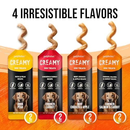PETPHABET Lickable Squeeze Treats for Dogs, Creamy Puree Dog Food Meal Topper, Puppy Pouch Treats for Training and Enrichment, Healthy High Protein Variety Pack (11.2 oz / 8 Pack) view 2