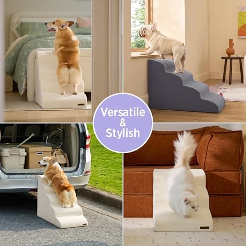 Lesure Dog Stairs for Small Dogs and Cats Pet Steps Ramp for Bed and Couch with CertiPUR-US Certified Foam with Non-Slip Bottom, Beige, 3 Steps view 2