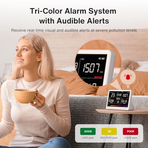 YNAK 16-in-1 Air Quality Monitor Indoor with 7-inch HD Color Display -$54.99 with Free Shipping. Tracks CO2, TVOC, PM2.5/PM1.0/PM10, HCHO, Temp/Humidity, AQI & Time view 6