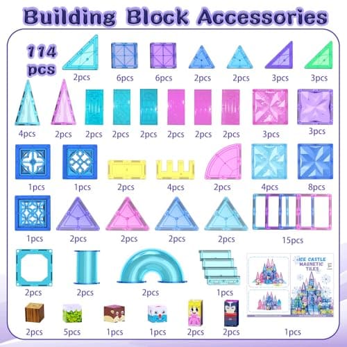 SKTMYY 114pcs Magnetic Tiles for Kids, 3D Diamond Princess Ice Castle view 2