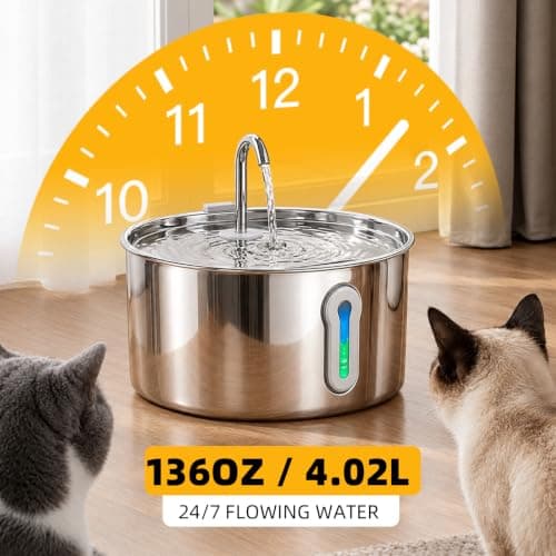Stainless Steel Cat Water Fountain, 136 oz/4 L Large-Capacity Pet Water Fountain for Cats & Small Dogs, 304 Stainless Steel Cat Fountain with Water Level Window, Quiet Pump, and Multi-Stage Filter view 2