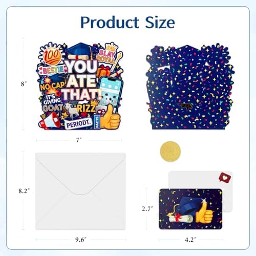 FaCraft Funny Graduation Cards - Gen Z Slang You Ate That Rizz GOAT No Cap Periodt Facts - Handmade Aesthetic 5-Layer Pop Up Graduation Card for Bestie Son Daughter High School College Class of 2026 view 4
