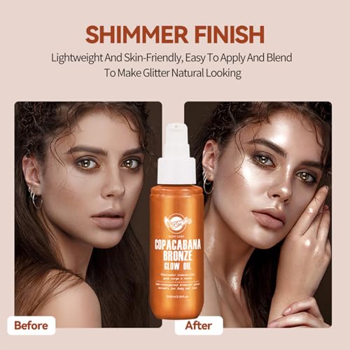 Body Glow Oil,Shimmering Highlighter Liquid with Warm Bronze Glow, 90ML Non-Sticky & Lightweight Moisturizer for Face&Body Beach Vacations&Evening Glow(03#) view 4