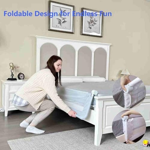 Grelife Foldable Bed Rail for Toddlers, Tall Toddler Bed Rails for Twin, Full, Queen Bed, Baby Bed Rail Guard with Reinforced Metal Frame & Breathable Mesh (1, Gray, 59.0") view 4
