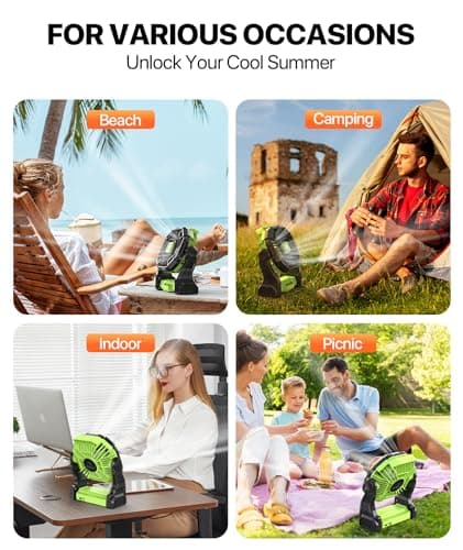 Battery Powered Fan -Lash Fans with Led Lantern, Portable Rechargeable, Battery Operated for Mobile Phone, Hook 4 Speed Quiet Personal for Desk Fan, Travel, Fishing, Power Outage, Hurricane-Green view 6