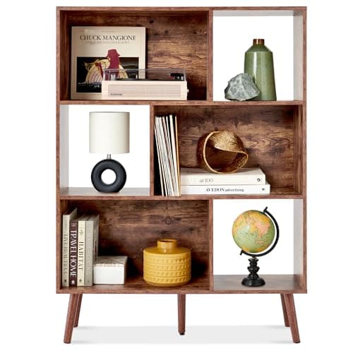 Best Choice Products 3-Tier Mid-Century Modern Wooden Bookcase, 6-Cube Organizer for Nursery, Kids Room, Living Room, w/Removable Back Panels, Pine Legs - Brown view 1