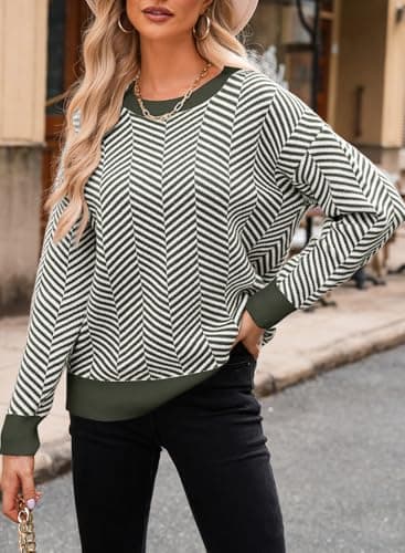 Dokotoo Women's Crewneck Cute Sweaters 2026 Striped Colorblock Fall Winter Knitted Pullover Tops view 4