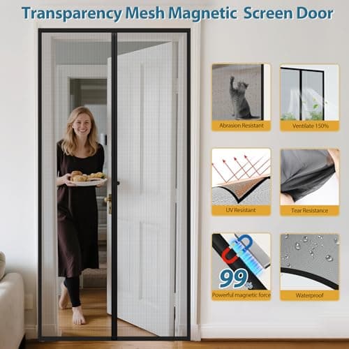 Augblinds Magnetic Screen Door Fits Door Size 36 x 82, Screen mesh Size 38 x 83, Clear Screen Door Mesh with Powerful Magnets & Windproof Hasp for Front Back Patio Doors, Keep Bugs Out view 4