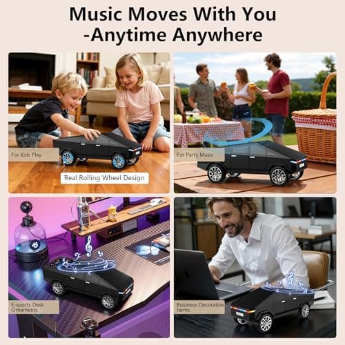 AONOX Cybertruck Bluetooth Speaker for Car, Mini Wireless Speaker with LED Lights, FM Radio, USB/TF Card, TWS Stereo, Desk Gaming Outdoor Use, Gift for Car Lovers view 4