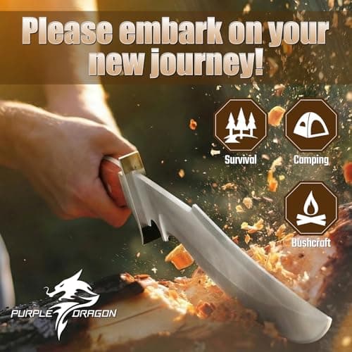 Purple Dragon Bowie Knife 10.63" - Fixed Blade Survival Knife with Wood Handle, Heavy Duty Hunting Knives with Artisan Leather Sheath & Gift Box for Men Outdoors view 3