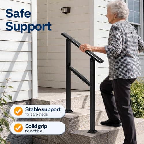 VIVOHOME Adjustable Outdoor Handrails - Durable Galvanized Steel, Black Oval Design for Porch, Deck & Stairs, 2-Pack for 2 Steps view 2