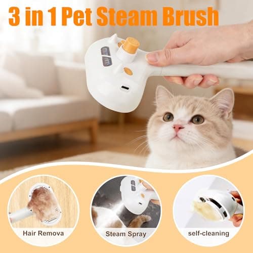JAWADE 2026 New Upgrade 3-in-1 Pet Steam Brush - Dog Brush for Shedding & Cat Brushes for Indoor Cats - Skin-Friendly, Self-Cleaning Grooming Brush for Dogs & Cats - Hair Removal Tool view 2