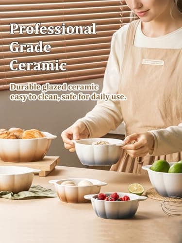 MISSYSSIM Ceramic Soup Bowls with Handle, Large Serving Bowls Set of 4, 14/24/45/78 oz Food Storage Bowls Containers for Cooking, Baking, Salad, Ramen Bowls Oven Safe, Brown view 4