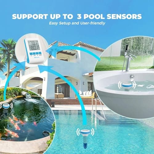 Digital Pool Thermometer Floating Easy Read IPX9 Waterproof Wireless Water Thermometer with Indoor Temperature Monitor for Swimming Pool, Bathtub, Fish Tank view 4