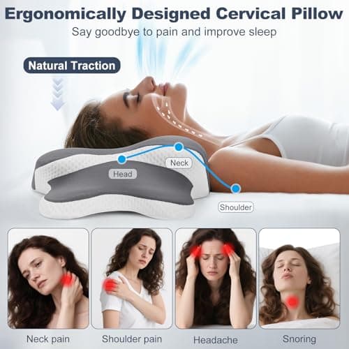 Sleep Apnea Pillow, Ergo Pillow for Sleep Apnea, Cervical Neck Pillow for Neck Pain Relief, Sleeping, and Snoring Relief, Orthopedic Therapy Memory Foam Contour Cooling Pillow for Side, Back view 2