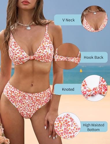 ZAFUL Bikini Set for Women V Neck Knot Front Push Up Bathing Suit High Cut Two Piece Swimsuit Brazilian Cheeky Swimwear view 4