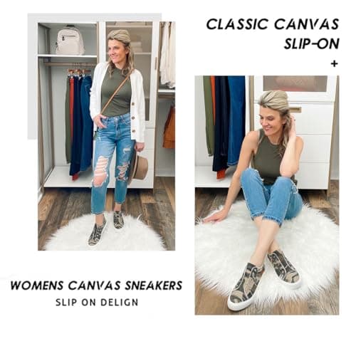 JENN ARDOR Womens Slip On Fashion Sneakers No Laces Comfortable Casual Low Canvas Sneakers Flats Walking Shoes view 3