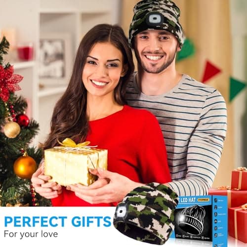 FFIPBGE Valentines Day Gifts for Him, Beanie Hats with Light, USB Rechargeable LED Hand Free Headlamp, Birthday Gifts for Men, Women, and Teens, Ideal for Camping, Hiking, Camouflage view 5