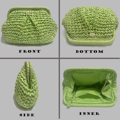 straw purse for women vacation small Vintage raffia summer beach rattan woven crossbody bags Straw-shell-tan view 4