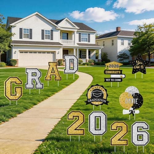 Graduation Decorations 12Pcs Waterproof Black Graduation Yard Signs Class of 2026 Outdoor Congrats Grad Sign with Stakes for Garden Lawn Yard College High School Graduation Party Decorations view 5